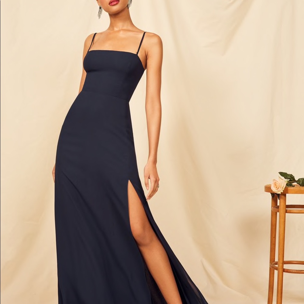 Reformation Blue Strapless Dress with Elegant Silhouette - Picture 6 of 10